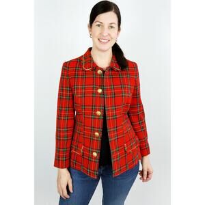 David Warren VTG SZ 8 Tartan Bling Gold Button Front Fitted Blazer Lightweight